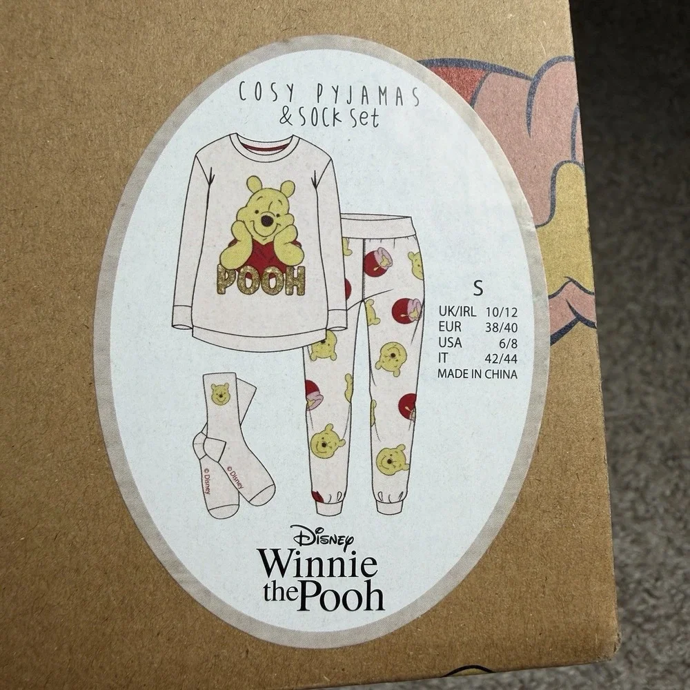 NEW Disney Winnie The Pooh Womens‎ Pajama Set with Socks Size S Primark Cozycore